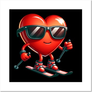 Heart Showing Skiing Skills Valentines Day Men Womens Boys Posters and Art